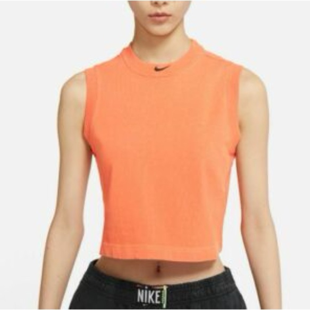 Nike Sportswear Washed Mock Neck Tank Top- Atomic Orange